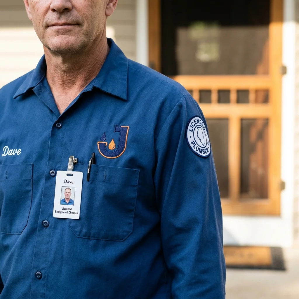 Licensed plumber showing ID badge in Dumas, AR