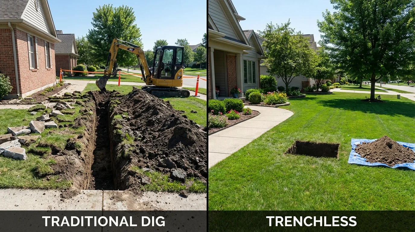 Trenchless sewer repair with minimal yard damage versus traditional excavation in Dumas, AR